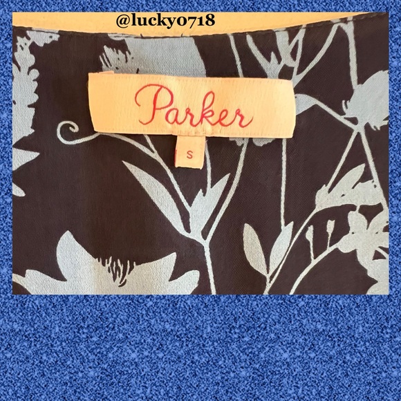 Parker EUC Blue on Navy Kata Long Sleeve Silk Blouse Sz S - Picture 8 of 9